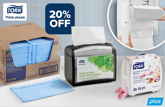 Save 20% On Hygiene Must-Haves and Promote Clean Practices; Use Code: TORK