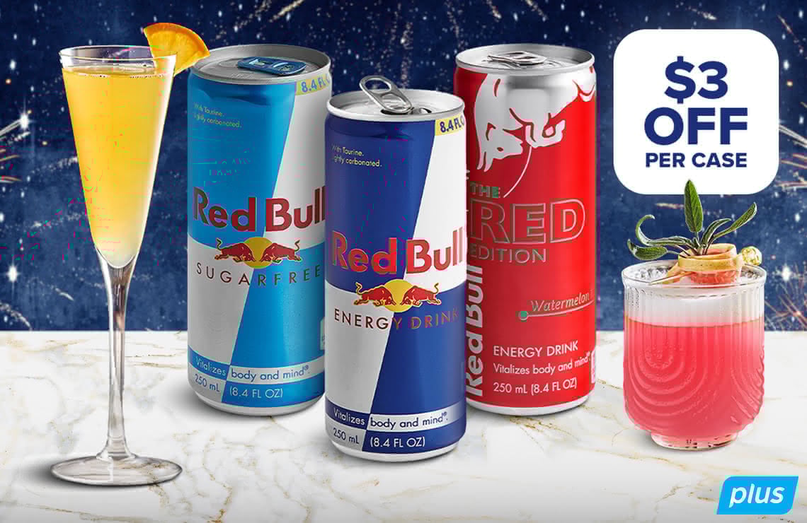 Red Bull Energy Drinks New Year New Wings $3 dollars off per case Use Code CHARGED