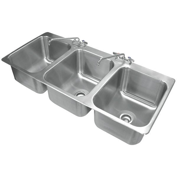 Scratch and Dent Advance Tabco DI-3-1612 3 Compartment Drop-In Sink - 16" x 20" x 12" Bowls