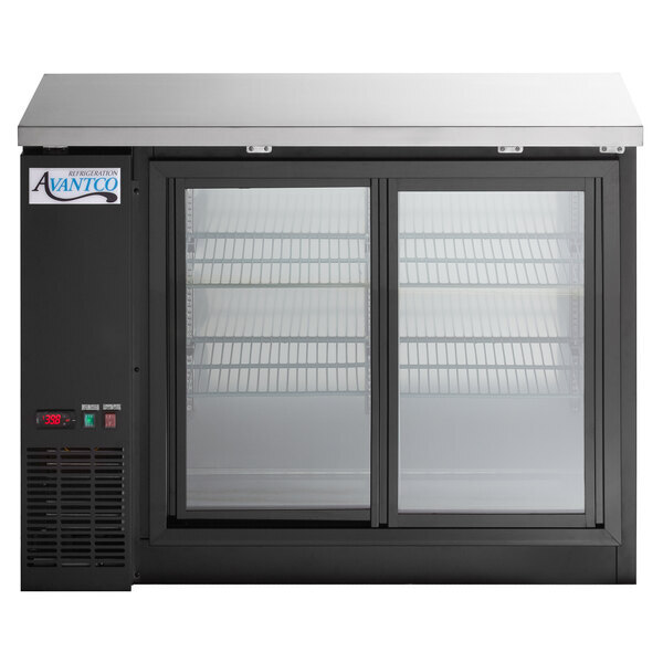 Scratch and Dent Avantco UBB48SHC 48" Black Counter Height Narrow Sliding Glass Door Back Bar