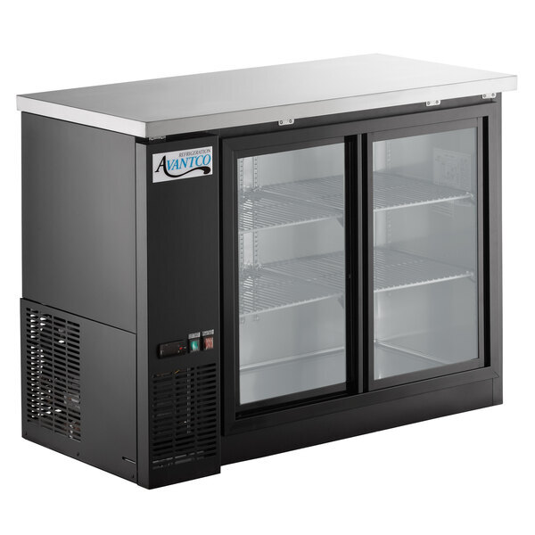 Scratch and Dent Avantco UBB48SHC 48" Black Counter Height Narrow Sliding Glass Door Back Bar