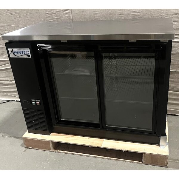 Scratch and Dent Avantco UBB48SHC 48" Black Counter Height Narrow Sliding Glass Door Back Bar