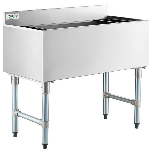 Scratch and Dent Regency 18" x 36" Underbar Ice Bin with 7 Circuit Post-Mix Cold Plate and Bottle Holders - 79 lb.