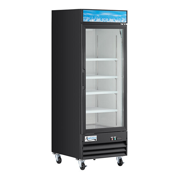 Scratch and Dent Avantco GDC-23-HC 28 3/8" Black Swing Glass Door Merchandiser Refrigerator with LED Lighting