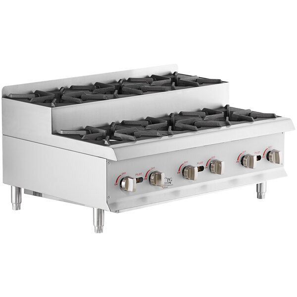 Scratch and Dent Cooking Performance Group SR-CPG-36-NL 36" Step-Up Countertop Range / Hot Plate with 6 High Output Burners - 180,000 BTU