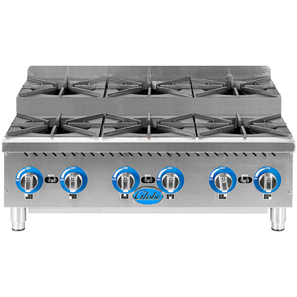 Scratch and Dent Globe GHPSU636G 36" Gas Countertop Step-Up Range / Hot Plate with 6 Burners - 180,000 BTU