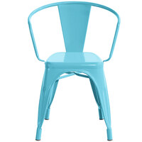 Lancaster Table & Seating Alloy Series Arctic Blue Metal Indoor / Outdoor Industrial Cafe Arm Chair