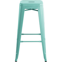 Lancaster Table & Seating Alloy Series Seafoam Stackable Metal Indoor / Outdoor Industrial Barstool with Drain Hole Seat