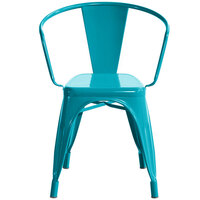 Lancaster Table & Seating Alloy Series Teal Metal Indoor / Outdoor Industrial Cafe Arm Chair