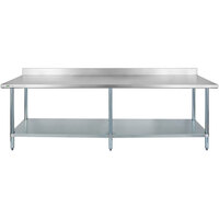 Regency 24 inch x 96 inch 18-Gauge 304 Stainless Steel Commercial Work Table with 4 inch Backsplash and Galvanized Undershelf