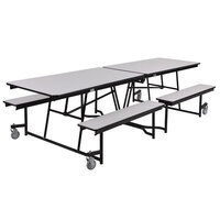 National Public Seating MTFB8-MDPECR 8' Rectangular Mobile MDF Cafeteria Table with Chrome Frame, ProtectEdge, and 4 Benches