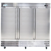 Avantco SS-3F-HC 80 7/8 inch Stainless Steel Solid Door Reach-In Freezer