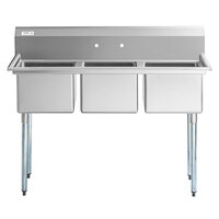 Regency 60 inch 16-Gauge Stainless Steel Three Compartment Commercial Sink with Galvanized Steel Legs and without Drainboards - 17 inch x 17 inch x 12 inch Bowls