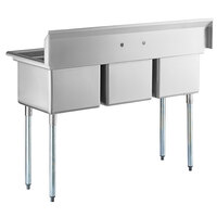 Regency 60 inch 16-Gauge Stainless Steel Three Compartment Commercial Sink with Galvanized Steel Legs and without Drainboards - 17 inch x 17 inch x 12 inch Bowls