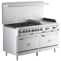 Cooking Performance Group S60-G24-L Liquid Propane 6 Burner 60 inch Range with 24 inch Griddle and 2 Standard Ovens - 280,000 BTU