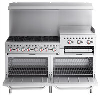 Cooking Performance Group S60-GS24-N Natural Gas 6 Burner 60 inch Range with 24 inch Griddle/Broiler and 2 Standard Ovens - 276,000 BTU