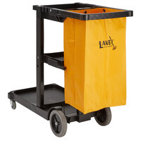 Lavex Janitorial Black Cleaning Cart / Janitor Cart with 3 Shelves, Large Bottom Shelf, and Yellow Vinyl Bag