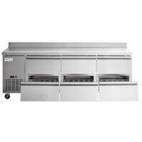 Avantco 93 inch Stainless Steel Six Drawer Extra Deep Worktop Refrigerator with 3 1/2 inch Backsplash