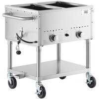 Backyard Pro Two Pan Open Well Mobile Liquid Propane Steam Table with Undershelf - 7,000 BTU
