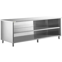 Regency 30" x 96" 16 Gauge Type 304 Stainless Steel Enclosed Base Table with Open Front and Adjustable Midshelf
