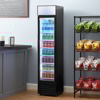Galaxy GDN-5 16 9/16" Black Swing Glass Door Merchandiser Refrigerator with Red, White, and Blue LED Lighting