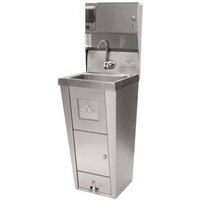 Advance Tabco 7-PS-99 Hands Free Hand Sink with Pedestal Base, Soap and Towel Dispenser, and Trash Bin