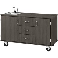 I.D. Systems 59" Wide Dark Elm Demonstration Station with Sink, (3) Drawers, and (2) Storage Cabinets 80741F36020