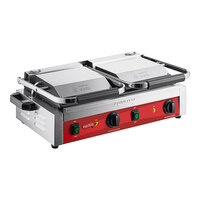 Avantco PG400S Commercial Dual Panini Sandwich Grill with Smooth Plates and 19 5/8" x 9 1/8" Cooking Surface - 120V, 3500W