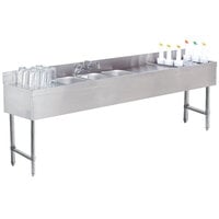 Advance Tabco SLC-83C-R Three Compartment Stainless Steel Bar Sink and Ice Bin Combo - 96" x 18" (Right Side Ice Bin)