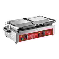Avantco PG400GST Commercial Dual Panini Sandwich Grill with Timer, Grooved Top and Smooth Bottom Plates, and 19 5/8" x 9 1/8" Cooking Surface - 120V, 3500W