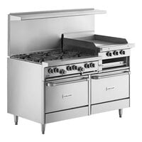 Garland G60-6R24RR Natural Gas 6 Burner 60" Range with 24" Raised Griddle / Broiler and 2 Standard Ovens - 307,000 BTU