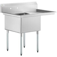 Regency 44 1/2" 16 Gauge Stainless Steel One Compartment Commercial Sink with Galvanized Steel Legs and 1 Drainboard - 24" x 24" x 14" Bowl - Right Drainboard
