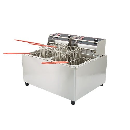 Grindmaster Cecilware EL2X25 21 75 Inch Electric Commercial Countertop  Stainless Steel Split Pot Deep Fryer With Two 15 lb Capacity Fry Tanks 240V