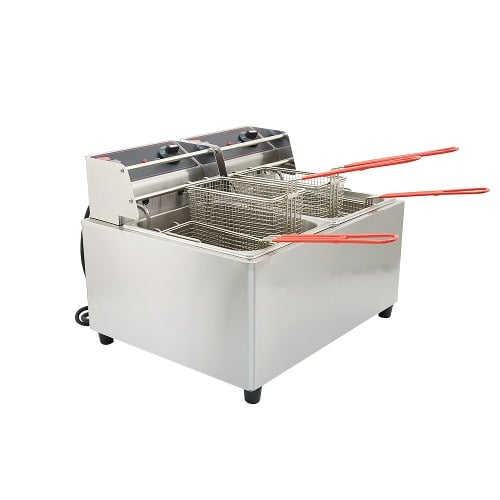 Grindmaster Cecilware EL2X25 21.75 Inch Electric Commercial Countertop  Stainless Steel Split Pot Deep Fryer With Two 15 lb Capacity Fry Tanks 240V