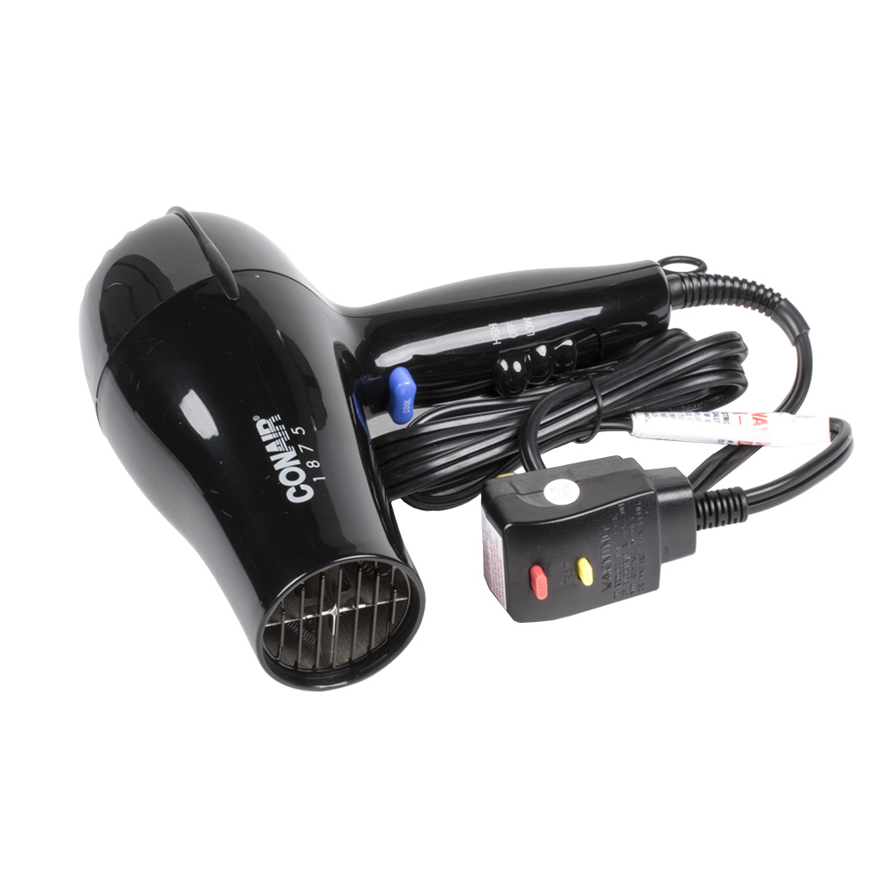 1875W Compact Hair Dryer – Black, Made In USA, With Comb Attachment