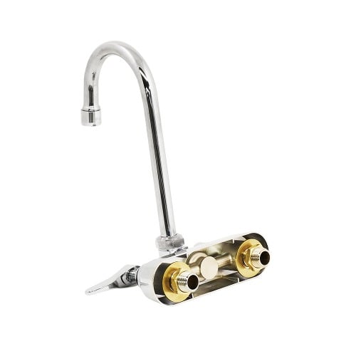 T & S Messing Workboard Wasserhahn – Wandmontage, 4-Zoll-Abstand, Schwanenhals Mit Hebelgriff
