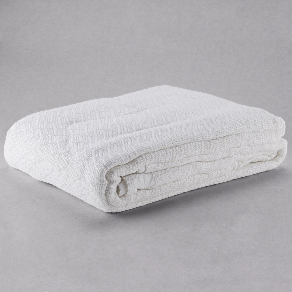 Each 100 Cotton Hotel Blanket Thermal Herringbone White Queen 90" x 90"