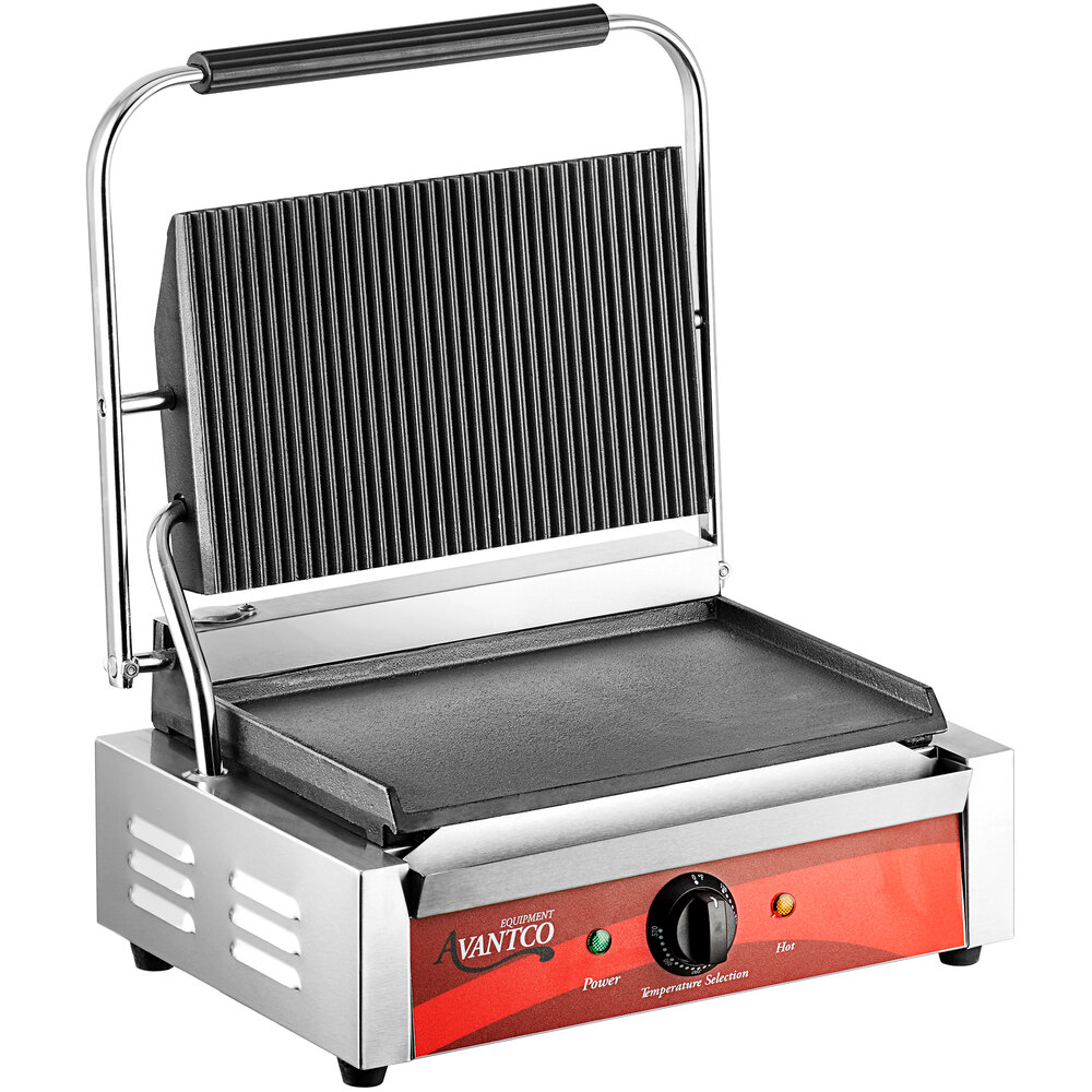 Avantco P85S Double Commercial Panini Sandwich Grill with Smooth Plates -  18 3/16 x 9 1/16 Cooking Surface - 120V, 3500W