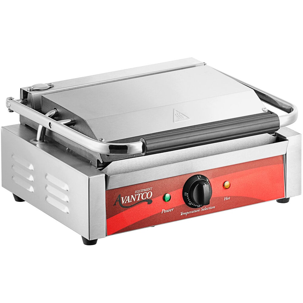 Avantco P78 Commercial Panini Sandwich Grill with Grooved Plates 13" x 8 3/4" Cooking - 120V, 1750W