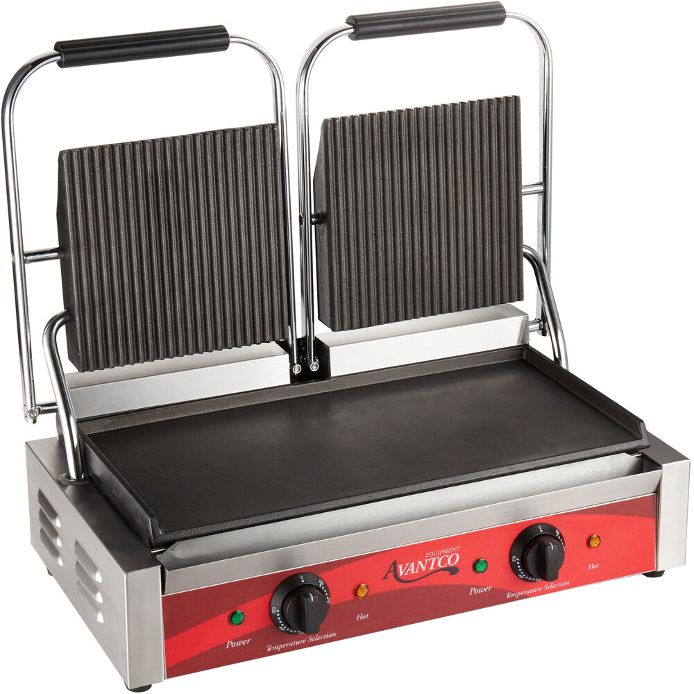 Avantco P88SG Double Commercial Panini Sandwich Grill with Grooved Top
