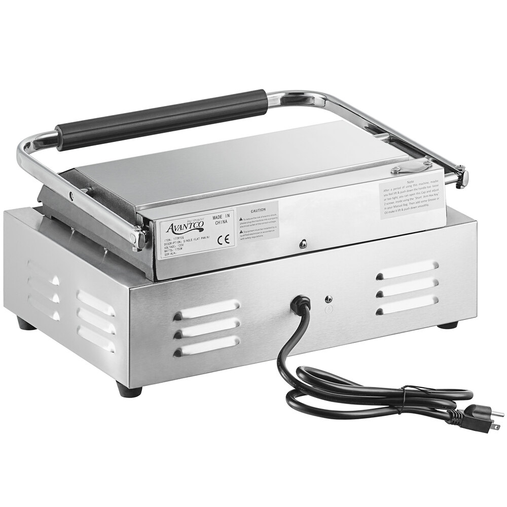 Avantco P78 Commercial Panini Sandwich Grill with Grooved Plates - 13 x 8  3/4 Cooking Surface - 120V, 1750W