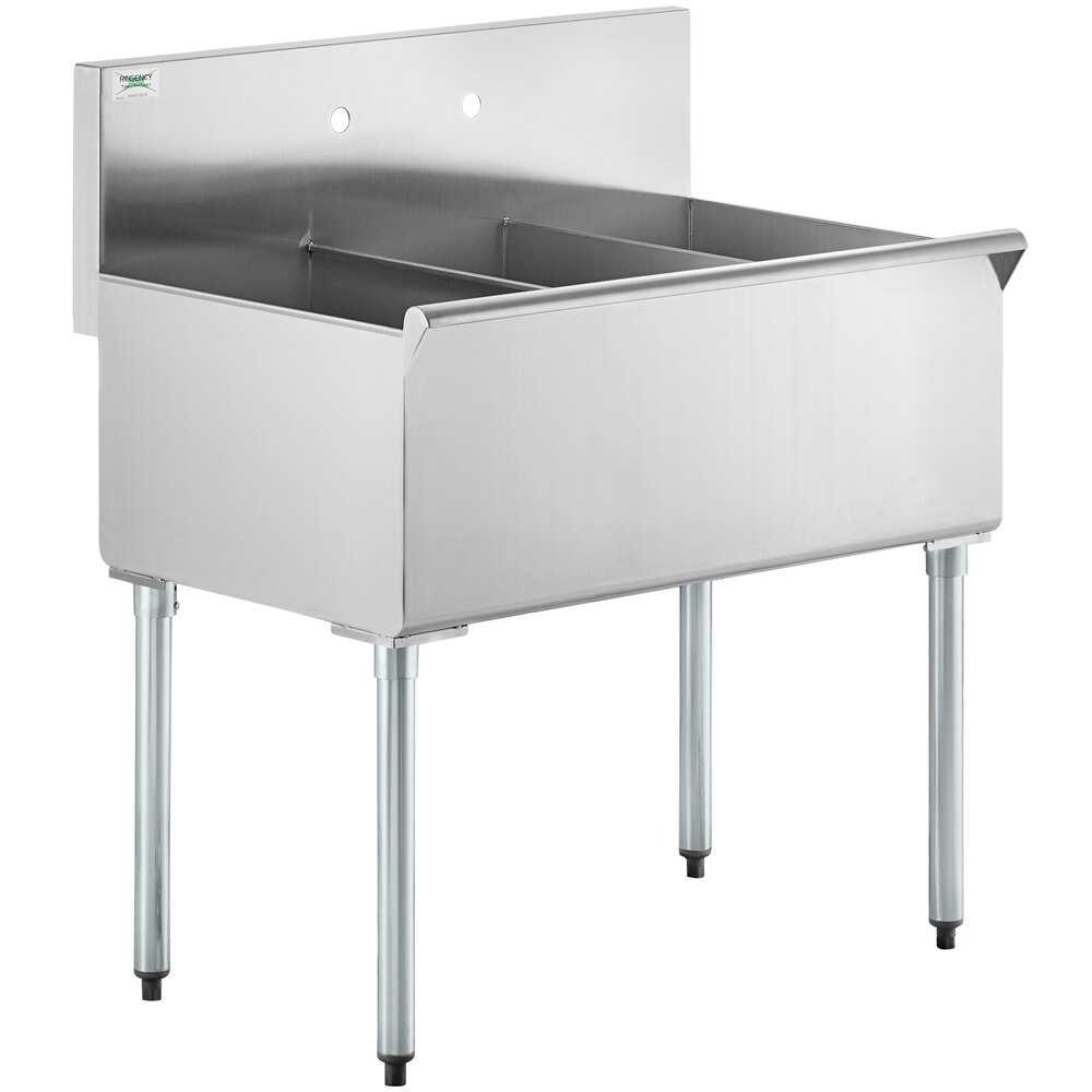 Regency 36 inch 16-Gauge Stainless Steel Three Compartment Commercial Utility Sink - 12 inch x 21 inch x 14 inch Bowls