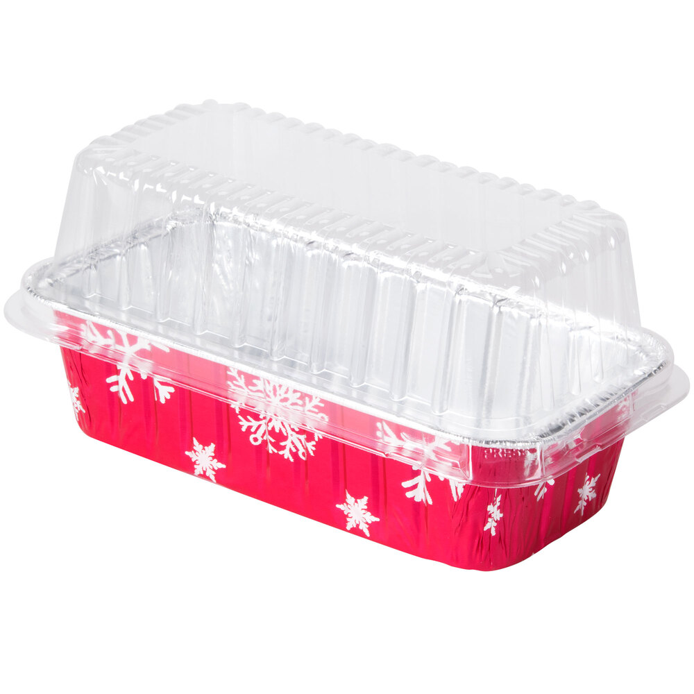 Durable Packaging 2 lb. Holiday Foil Loaf Pan with Clear Dome Lid 100
