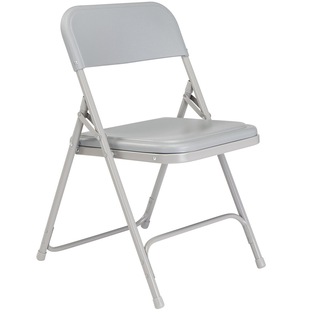 National Public Seating Gray Metal Outdoor Folding Chair with Gray