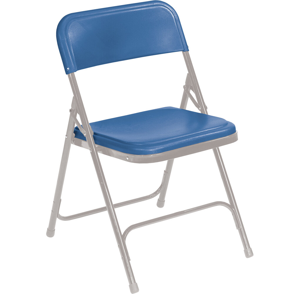 National Public Seating 805 Gray Metal Folding Chair with Blue Plastic Seat