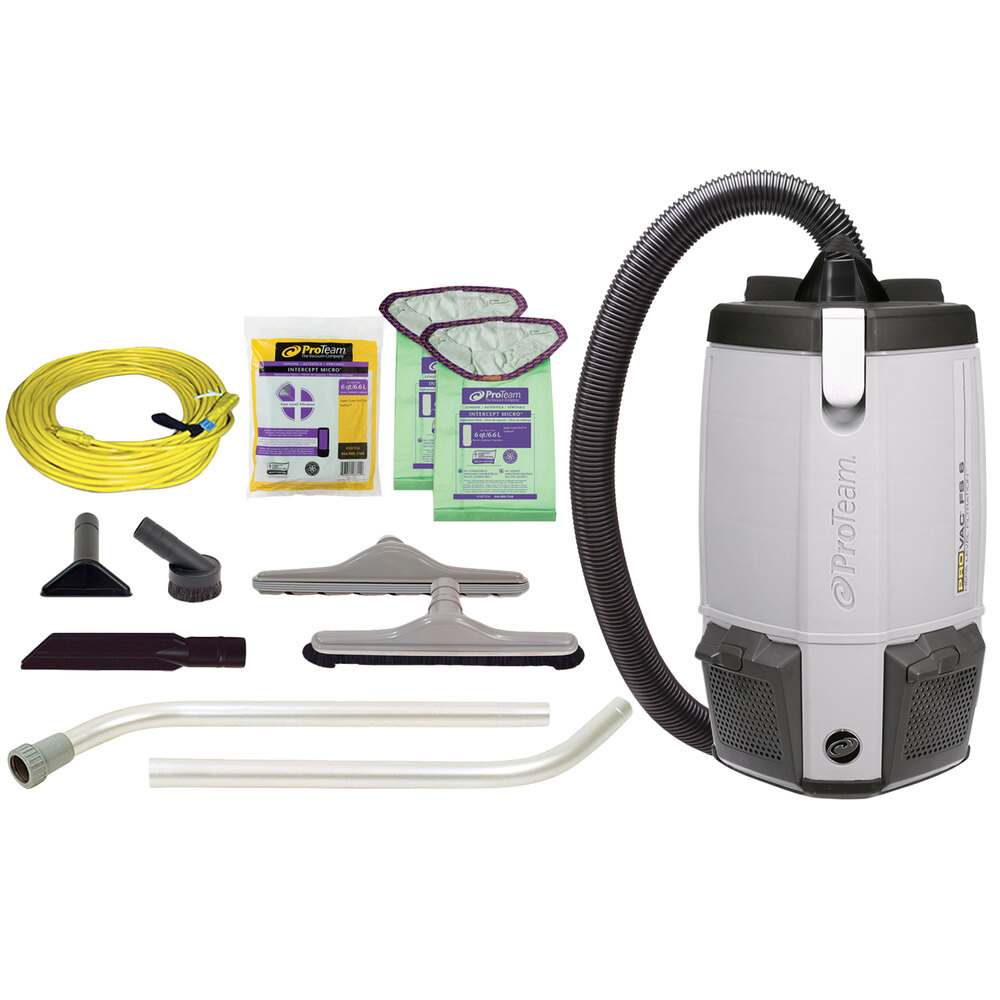 ProTeam ProVac FS 6 Backpack Vacuum w/ Restaurant Tool Kit 107363 6 qt 