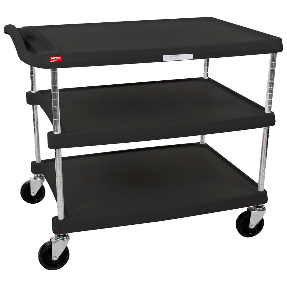 Utility Carts, 2 Polymer Shelves, 27 x 40 x 36H, Black, 5 Casters,  IM-MY2636-25BL - Cleanroom World