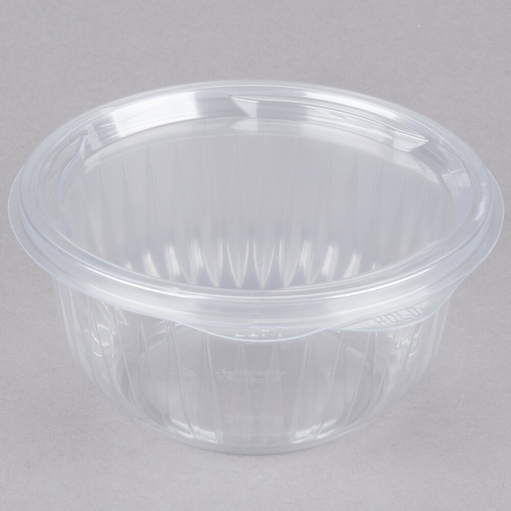 Dart C16HBF PresentaBowls 16 oz. Clear Hinged Plastic Bowl with Flat
