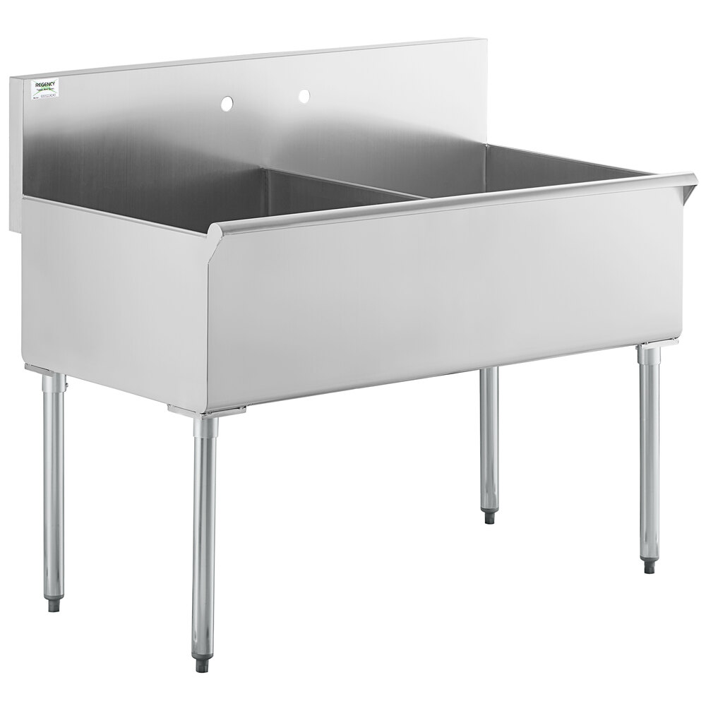 Regency 48 inch 16-Gauge Stainless Steel Two Compartment Commercial Utility Sink - 24 inch x 24 inch x 14 inch Bowls