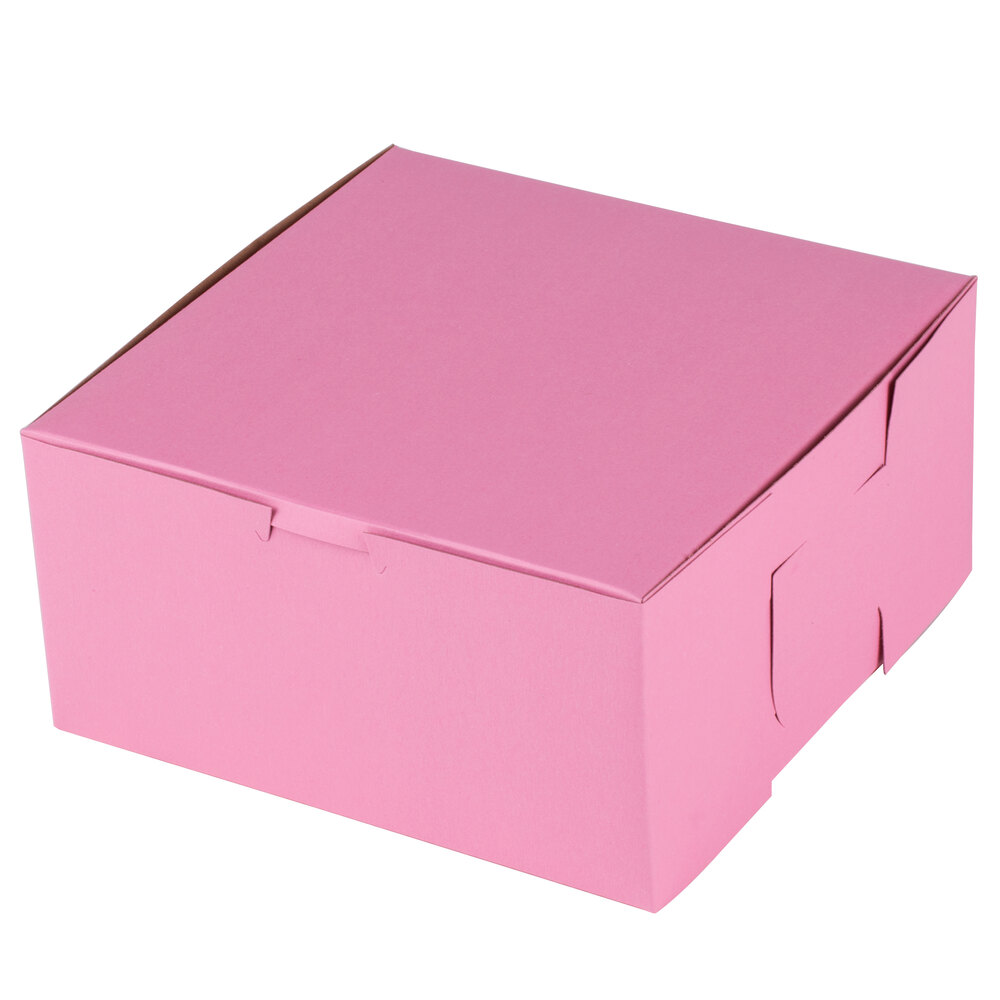 250/Bundle 8'x5'x3 1/2' Non-Corrugated Pink Cake/Bakery Paperboard Box 
